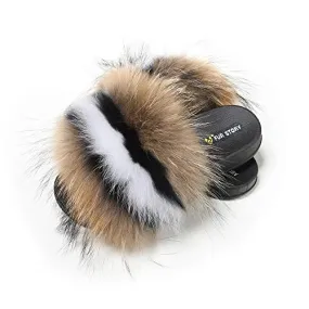 Fur Story Women's Fox Fur Slides Furry Slide Sandals Summer Fur Slippers (Brown, Numeric_7_Point_5) Fur Story Women's Fox Fur Slides Furry Slide Sandals Summer Fur Slippers (Brown, Numeric_7_Point_5)