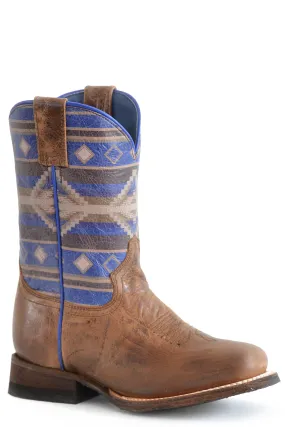 Girls Roper Waxy Tan Leather Square Toe w/ Purple Aztec Design Girls Roper Waxy Tan Leather Square Toe w/ Purple Aztec Design