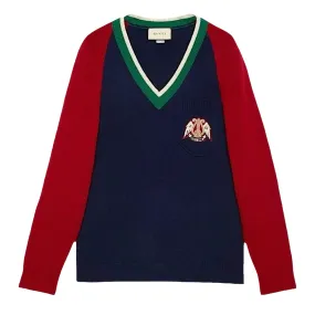 Gucci V-Neck Wool Sweater With Lyre Patch Gucci V-Neck Wool Sweater With Lyre Patch