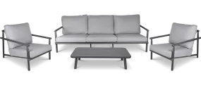 Havana 3 Seater with 2 x Armchair and Coffee Table in Gunmetal with Charcoal Rope Inlay and Olefin Cushions