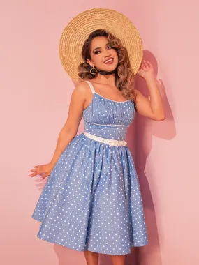 Ingenue Swing Dress in Light Blue w/White Polka Dots - Vixen by Micheline Pitt Ingenue Swing Dress in Light Blue w/White Polka Dots - Vixen by Micheline Pitt