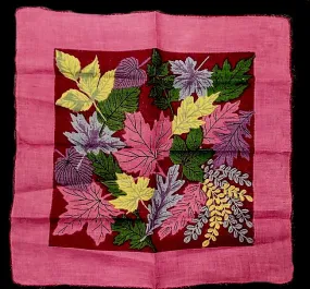 *LARGE VINTAGE COLORFUL LEAVES HANDKERCHIEF IN GORGEOUS COLORS *LARGE VINTAGE COLORFUL LEAVES HANDKERCHIEF IN GORGEOUS COLORS
