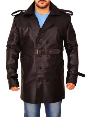 Men Brown Leather Peacoat Men Brown Leather Peacoat