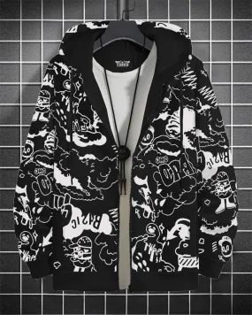 Men Comic Printed Black Jacket Men Comic Printed Black Jacket