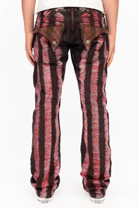 MENS LONG FLAP PRISONER RED WASH JEANS WITH EMBELLISHMENT MENS LONG FLAP PRISONER RED WASH JEANS WITH EMBELLISHMENT