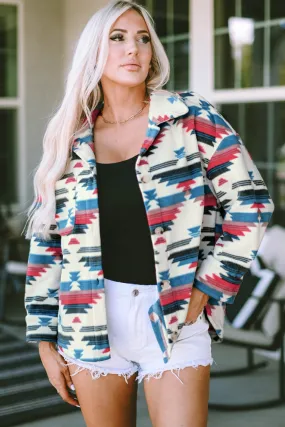 Multicolor Aztec Print Button-up Turn Down Collar Shacket Multicolor Aztec Print Button-up Turn Down Collar Shacket