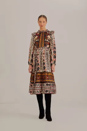 Multicolor Tapestry Garden High Neck Midi Dress Multicolor Tapestry Garden High Neck Midi Dress