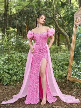 Off Shoulder Split Thigh Sequin Mermaid Formal Dress Off Shoulder Split Thigh Sequin Mermaid Formal Dress