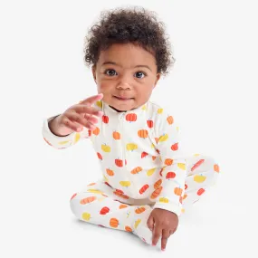 Organic zip footie in candy pumpkins Organic zip footie in candy pumpkins