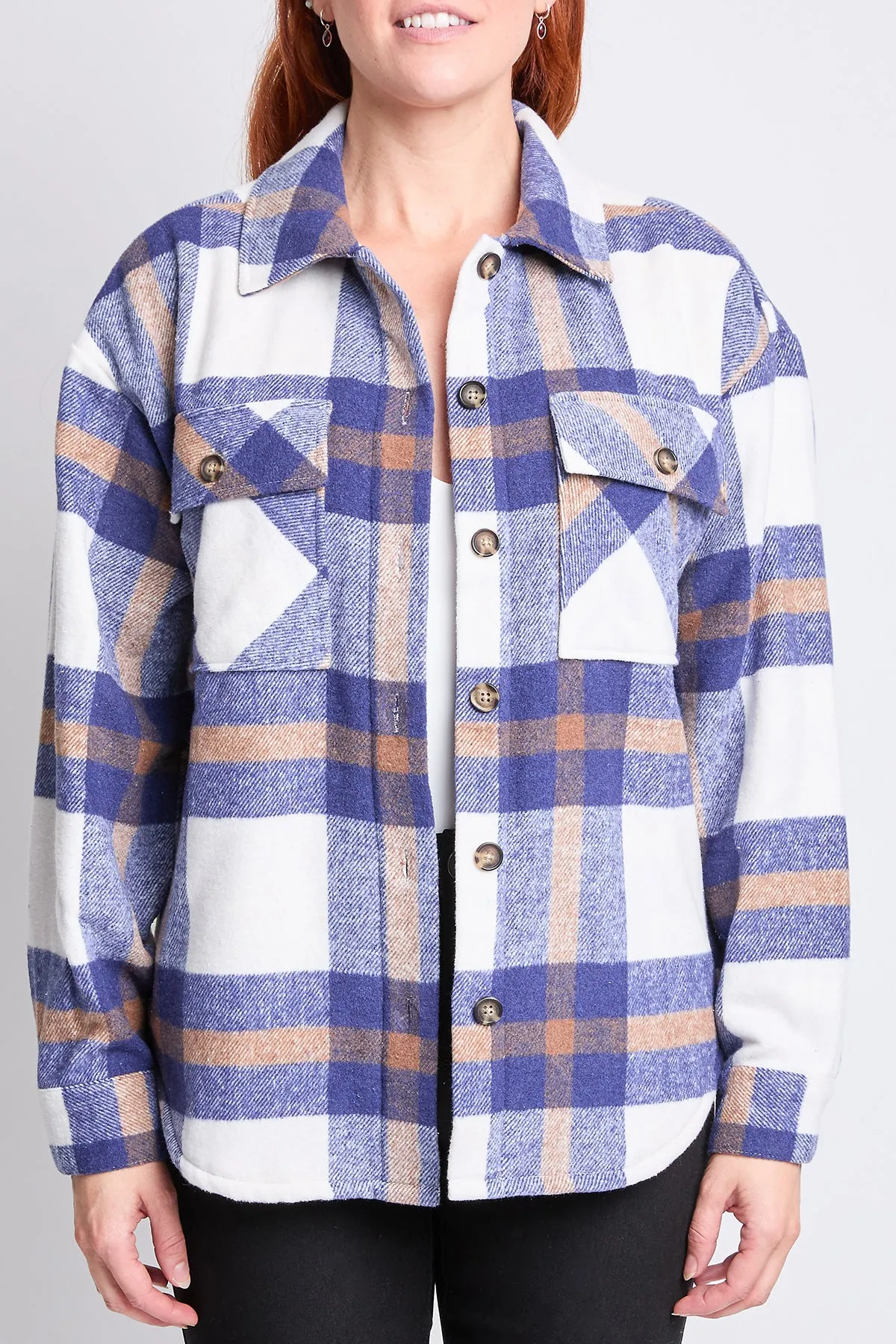 Oversized Plaid Flannel Shacket W/Sherpa Lining, Pack of 6 (Ship 10/31/24)