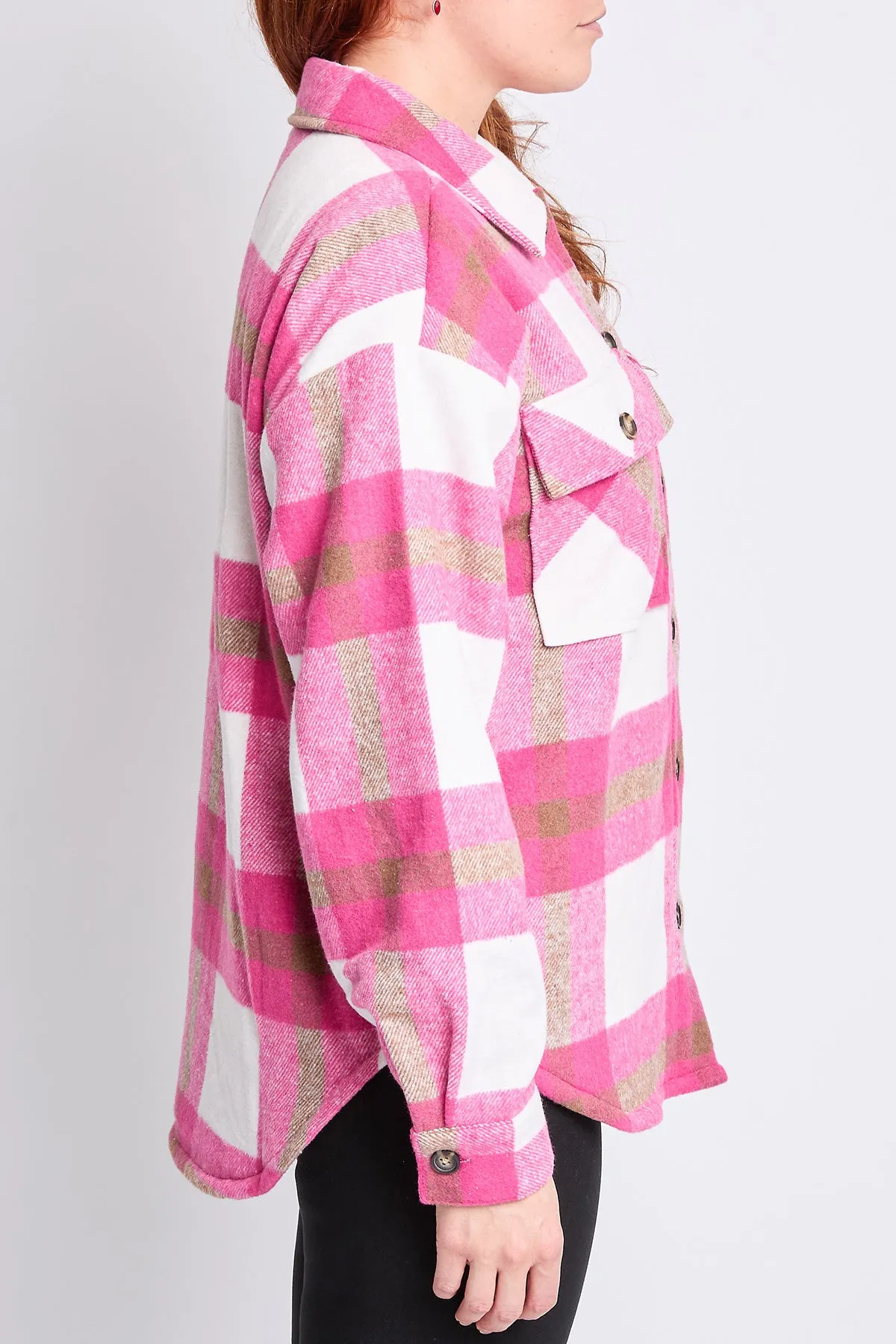 Oversized Plaid Flannel Shacket W/Sherpa Lining, Pack of 6 (Ship 10/31/24)