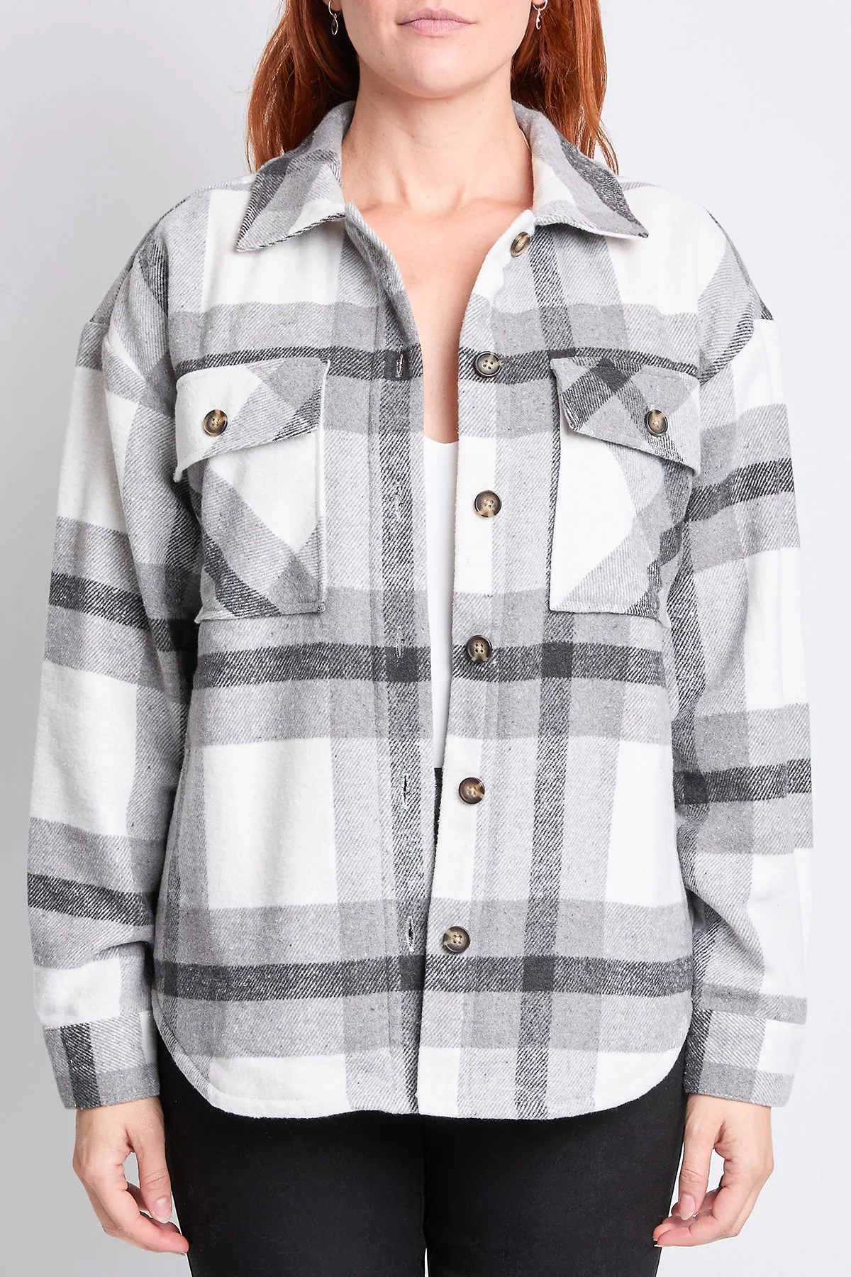 Oversized Plaid Flannel Shacket W/Sherpa Lining, Pack of 6 (Ship 10/31/24)