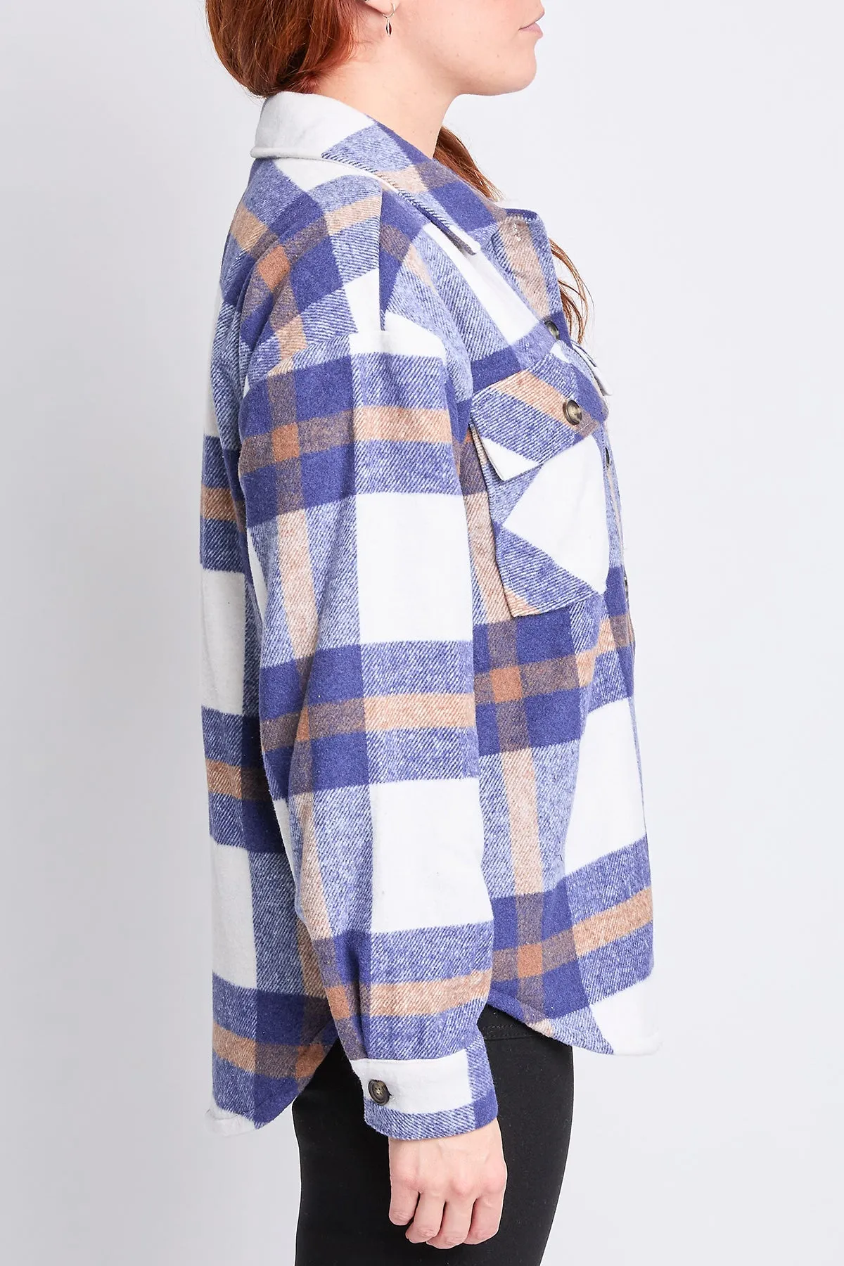 Oversized Plaid Flannel Shacket W/Sherpa Lining, Pack of 6 (Ship 10/31/24)