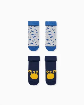 Pack of 2 pairs of Non-slip Socks for Baby Boys 'Space', Blue Pack of 2 pairs of Non-slip Socks for Baby Boys 'Space', Blue
