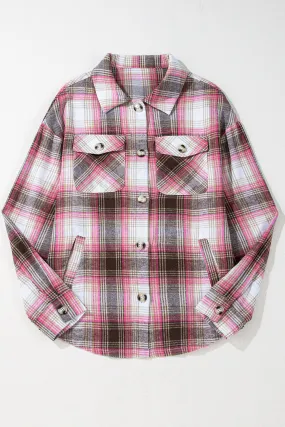Pink Plaid Flap Pocket Button Up Shacket Pink Plaid Flap Pocket Button Up Shacket