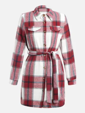 Plaid Strapped Woolen Coat Dress (Maroon Red) Plaid Strapped Woolen Coat Dress (Maroon Red)