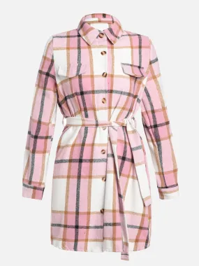 Plaid Strapped Woolen Coat Dress (Pink) Plaid Strapped Woolen Coat Dress (Pink)
