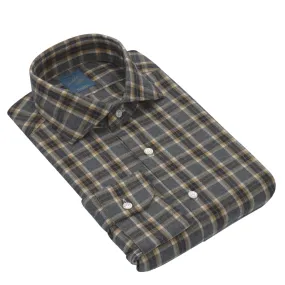 "Dandy Life" Plaid Cotton Shirt in Grey and Caramel "Dandy Life" Plaid Cotton Shirt in Grey and Caramel