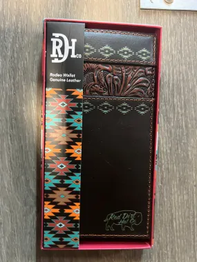 RED DIRT TRIFOLD WALLET TOOLED ACCENT W/TURQUOISE DESIGN RED DIRT TRIFOLD WALLET TOOLED ACCENT W/TURQUOISE DESIGN