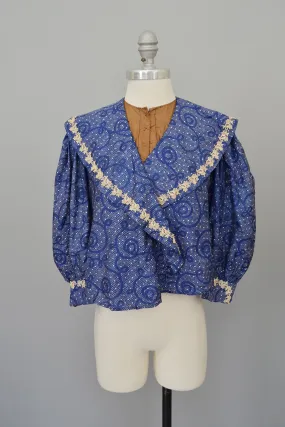 RESERVED on layaway Victorian Era Indigo Blue Swirly Print Bodice RESERVED on layaway Victorian Era Indigo Blue Swirly Print Bodice
