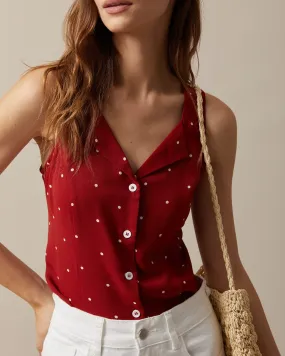 The Red V Neck Polka Dot Print Sleeveless Vest The Red V Neck Polka Dot Print Sleeveless Vest
