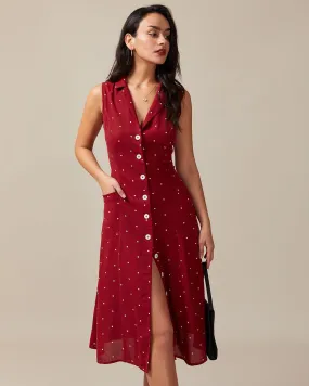 The Red V Neck Polka Dot Tie Back Midi Dress The Red V Neck Polka Dot Tie Back Midi Dress