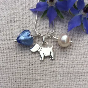 Three charm necklace in silver with cornflower blue heart and *charm options* Three charm necklace in silver with cornflower blue heart and *charm options*