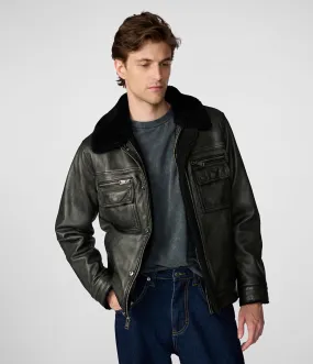 Tom Leather Trucker With Shearling Collar Tom Leather Trucker With Shearling Collar