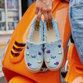 TOMS X Fizzy Goblet Knotted(Hand-embroidered) Sheep Blue Platform Espadrilles TOMS X Fizzy Goblet Knotted(Hand-embroidered) Sheep Blue Platform Espadrilles