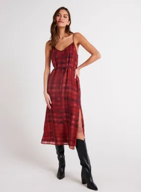 V-Neck Cami Shift Dress - Blurred Plaid Print V-Neck Cami Shift Dress - Blurred Plaid Print
