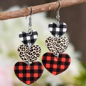 Valentine's Day Heart Shaped Red Plaid Leather Earrings Valentine's Day Heart Shaped Red Plaid Leather Earrings