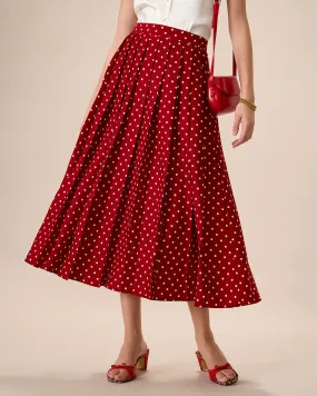 Women's Red High-Waisted Polka Dot Midi Skirt Women's Red High-Waisted Polka Dot Midi Skirt